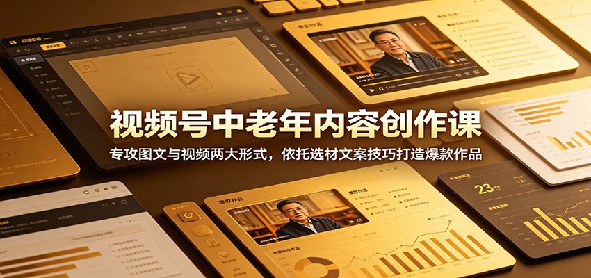 视频号中老年内容创作课：专攻图文与视频两大形式，依托选材文案技巧打造爆款作品-九节课