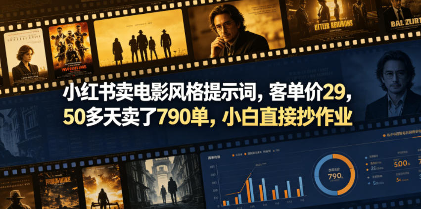 小红书卖电影风格提示词，客单价29，50多天卖了790单，小白直接抄作业！-九节课
