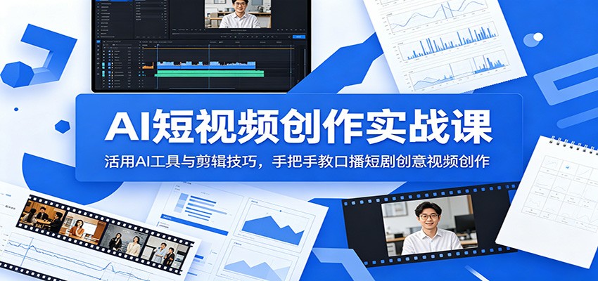 AI短视频创作实战课：活用AI工具与剪辑技巧，手把手教口播短剧创意视频创作-九节课