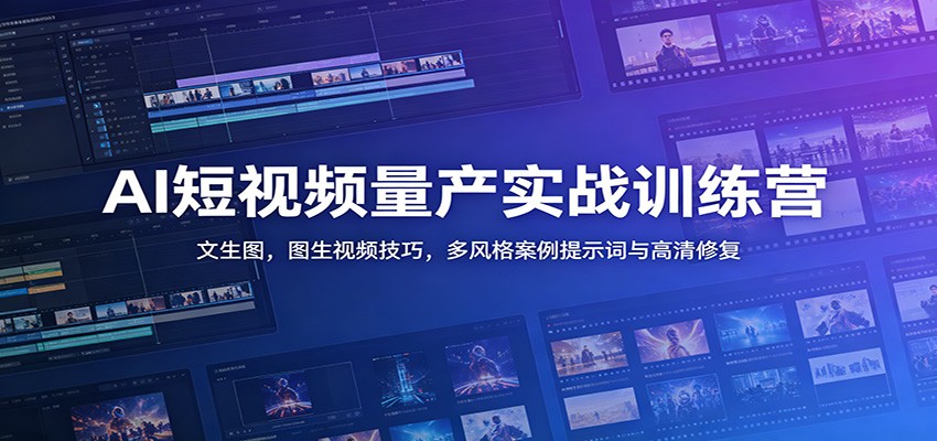 AI短视频量产实战训练营：文生图，图生视频技巧，多风格案例提示词与高清修复-九节课
