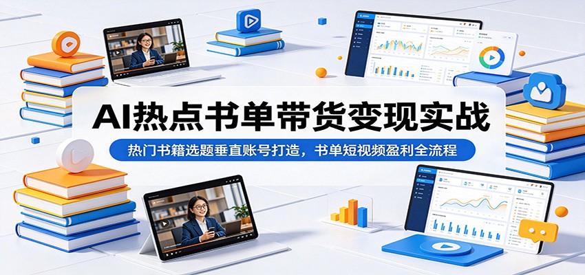 AI热点书单带货变现实战：热门书籍选题垂直账号打造，书单短视频盈利全流程-九节课