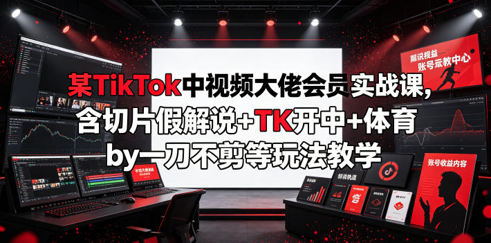某TikTok中视频大佬会员实战课,含切片假解说+TK开中+体育by一刀不剪等玩法教学-九节课