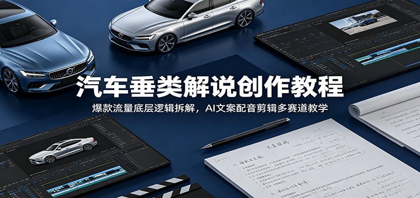 汽车垂类解说创作教程：爆款流量底层逻辑拆解，AI文案配音剪辑多赛道教学-九节课