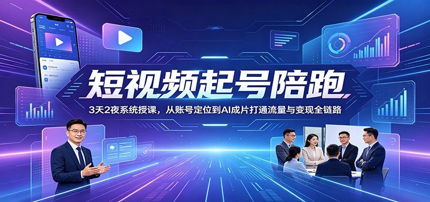 短视频起号陪跑：3天2夜系统授课，从账号定位到AI成片打通流量与变现全链路-九节课
