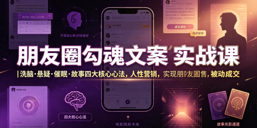 朋友圈勾魂文案实战课｜洗脑·悬疑·催眠·故事四大核心心法，吃透人性营销，实现朋友圈不销而售被动成交-九节课