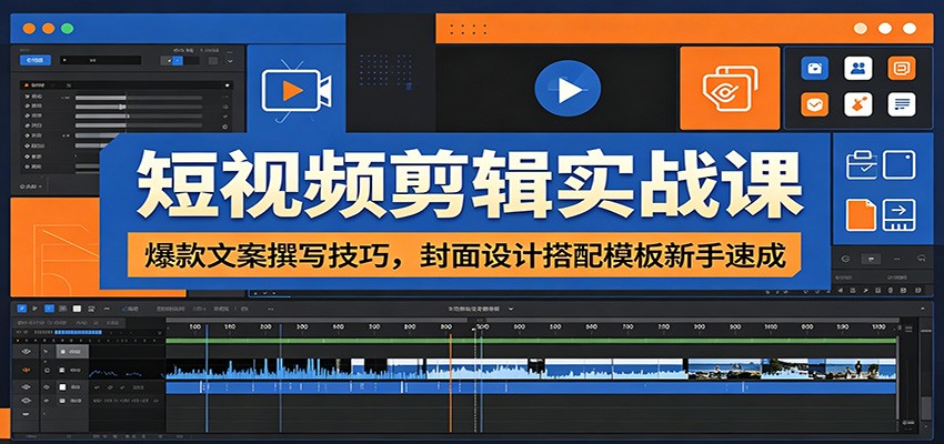 短视频剪辑实战课：爆款文案撰写技巧，封面设计搭配模板新手速成-九节课