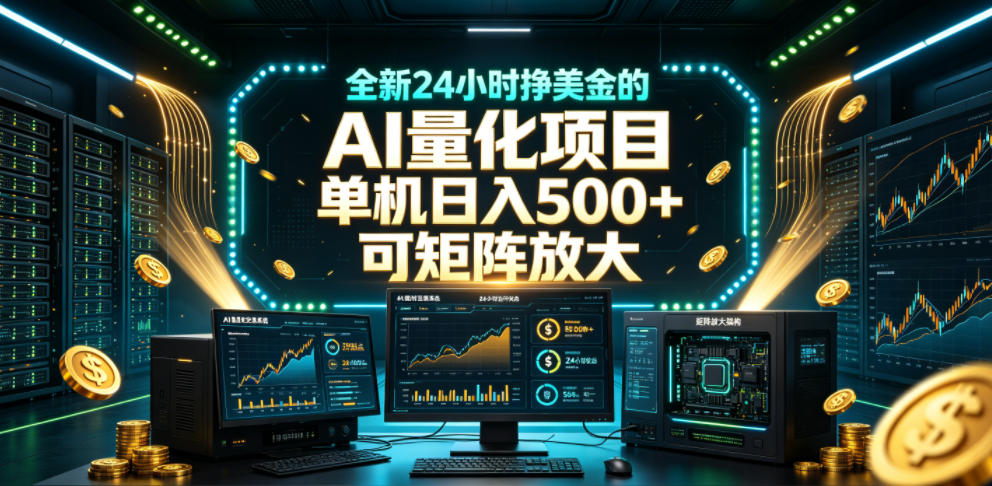 全新24小时挣美金的AI量化项目，单机日入500+，每天见收益，可矩阵放大【揭秘】-九节课