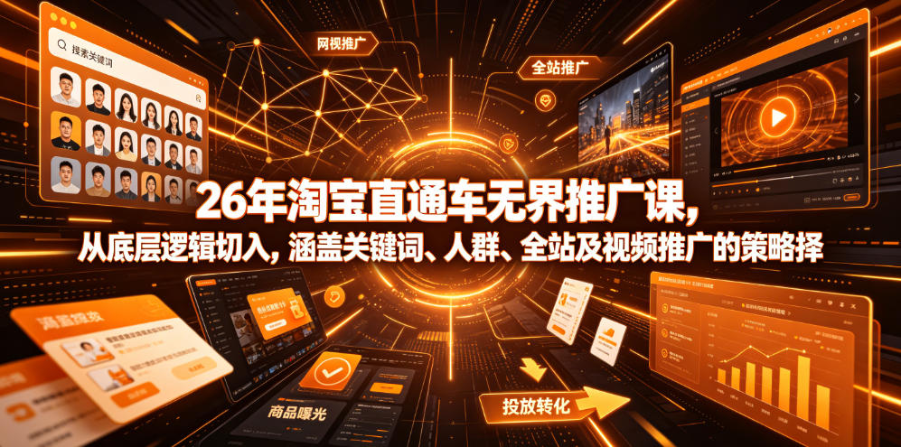 26年淘宝直通车无界推广课，从底层逻辑切入，涵盖关键词、人群、全站及视频推广的策略选择-九节课