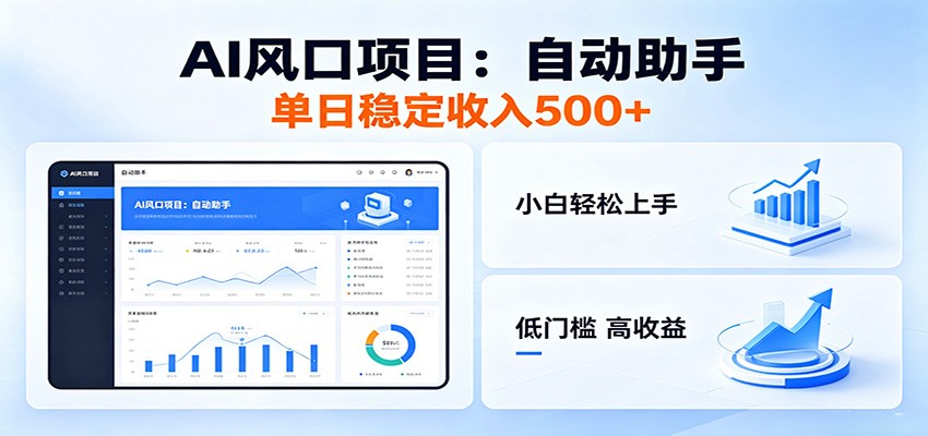 全新AI自动助手项目，低门槛入局，每日稳定收益500以上-九节课