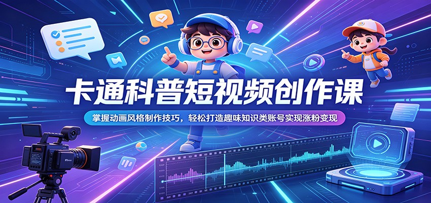 卡通科普短视频创作课：掌握动画风格制作技巧，轻松打造趣味知识类账号实现涨粉变现-九节课