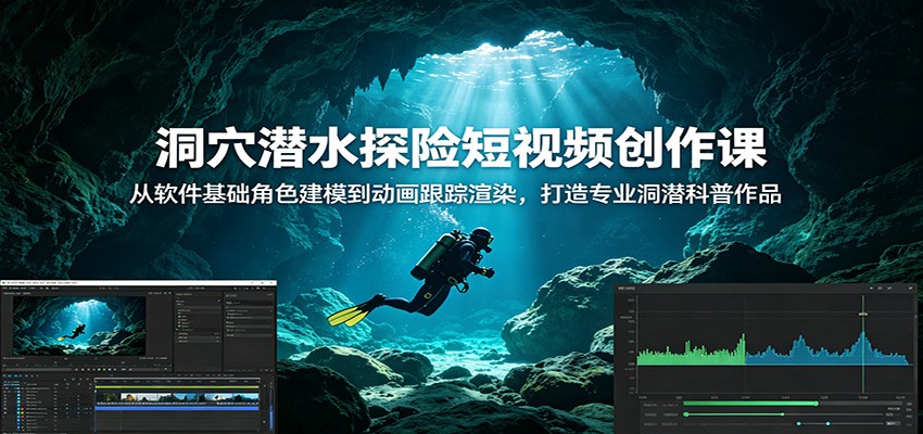 洞穴潜水探险短视频创作课：从软件基础角色建模到动画跟踪渲染，打造专业洞潜科普作品-九节课