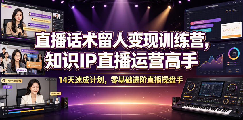 直播话术留人变现训练营，知识IP直播运营高手，14天速成计划，零基础进阶直播操盘手-九节课
