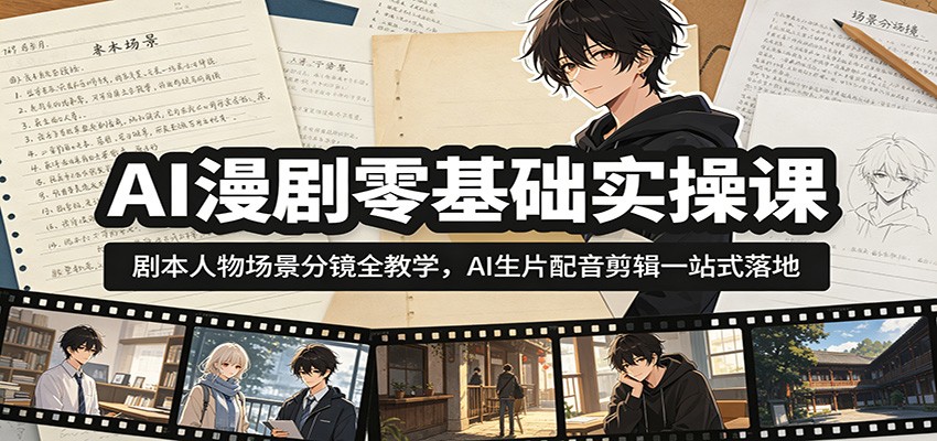 AI漫剧零基础实操课：剧本人物场景分镜全教学，AI生片配音剪辑一站式落地-九节课