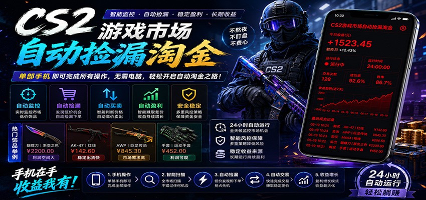 CSGO挂机捡漏项目通过利用游戏饰品交易机制，结合薄凉软件辅助捡漏，实现盈利-九节课