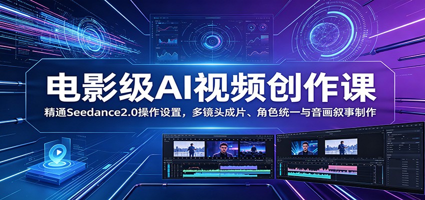 电影级AI视频创作课：精通Seedance2.0操作设置，多镜头成片、角色统一与音画叙事制作-九节课