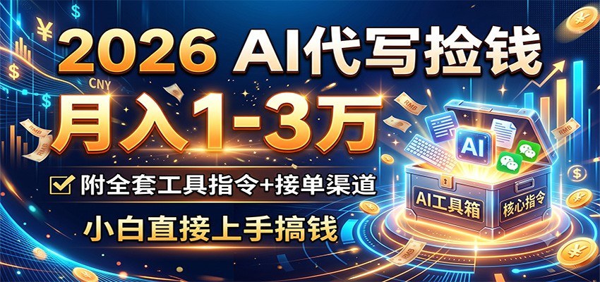 2026 AI代写捡钱，月入1-3万，附全套工具指令+接单渠道，小白直接上手搞钱-九节课