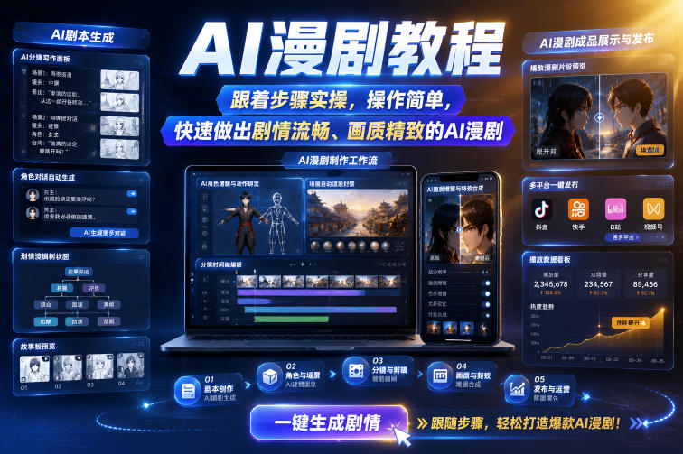 AI漫剧教程，跟着步骤实操，操作简单，快速做出剧情流畅、画质精致的AI漫剧-九节课