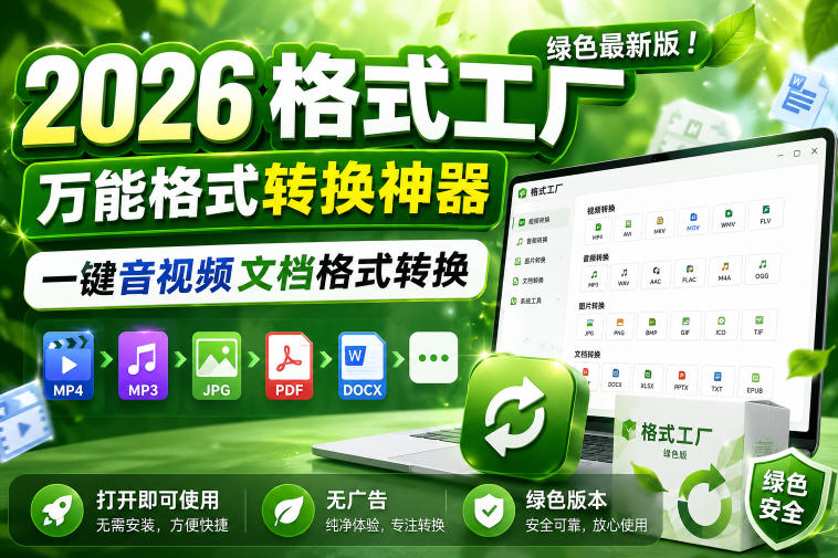 2026格式工厂绿色最新版！万能格式转换神器，一键音视频文档格式转换，打开即可使用，无广告绿色版本-九节课