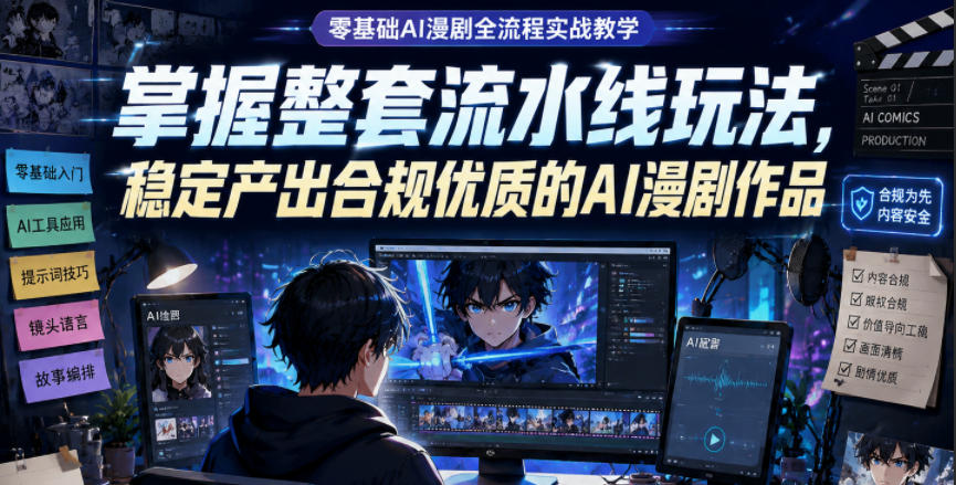 零基础AI漫剧全流程实战教学，掌握整套流水线玩法，稳定产出合规优质的AI漫剧作品-九节课