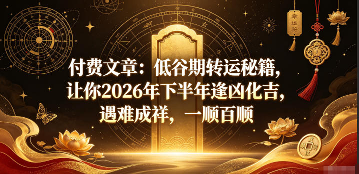 付费文章：低谷期转运秘籍，让你2026年下半年逢凶化吉，遇难成祥，一顺百顺-九节课