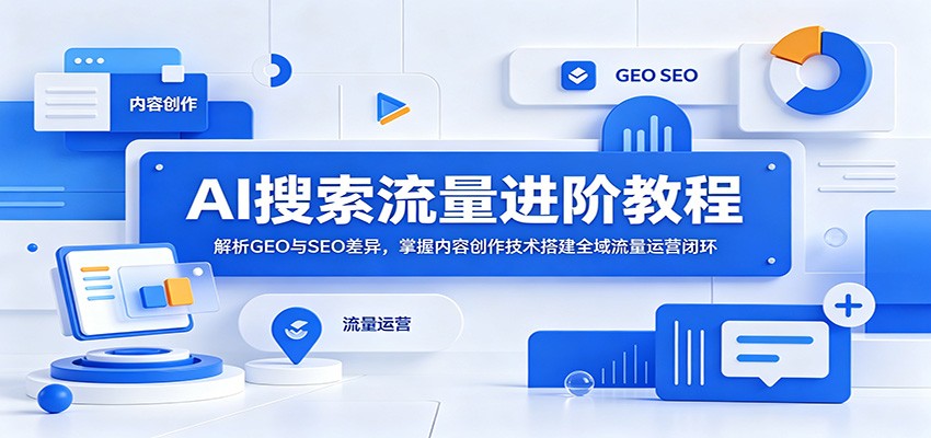 AI搜索流量进阶教程：解析GEO与SEO差异，掌握内容创作技术搭建全域流量运营闭环-九节课