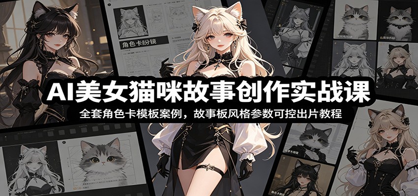 AI美女猫咪故事创作实战课：全套角色卡模板案例，故事板风格参数可控出片教程-九节课