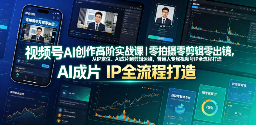 视频号AI创作高阶实战课｜零拍摄零剪辑零出镜，从IP定位、AI成片到剪辑运维，普通人专属视频号IP全流程打造-九节课