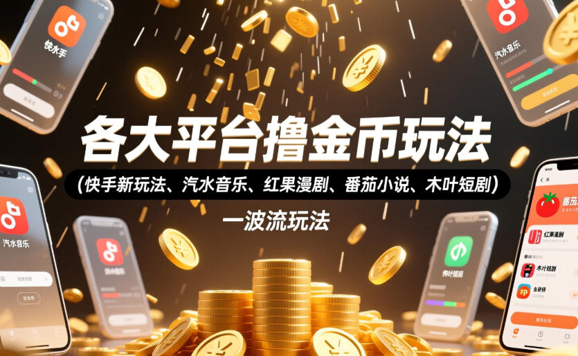 各大平台撸金币玩法（快手新玩法、汽水音乐、红果漫剧、番茄小说、木叶短剧），一波流玩法（收费398元的教程）-九节课