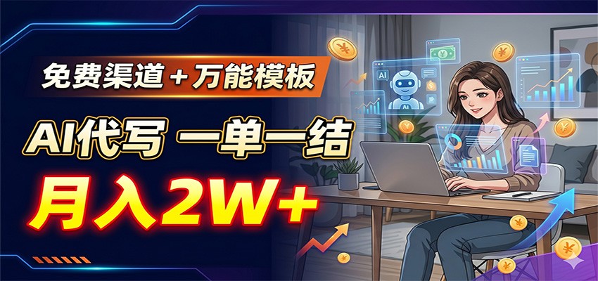 免费渠道+万能模板，AI代写一单一结，月入2W+-九节课