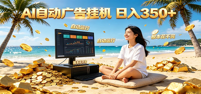 AI自动广告挂机 日入350+ 真正做到躺赚式变现，根本花不完！-九节课