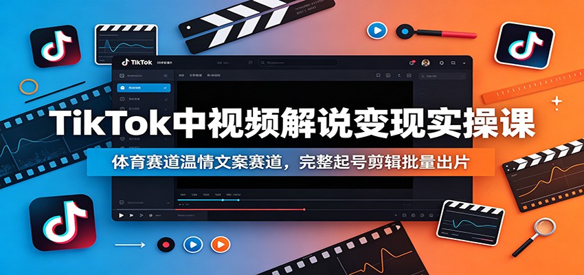 TikTok中视频解说变现实操课：体育赛道温情文案赛道，完整起号剪辑批量出片-九节课