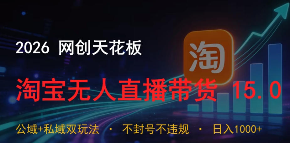 2026网创天花板，淘宝无人直播带货15.0，公域+私域双玩法，日入1k+，不违规不封号【揭秘】-九节课