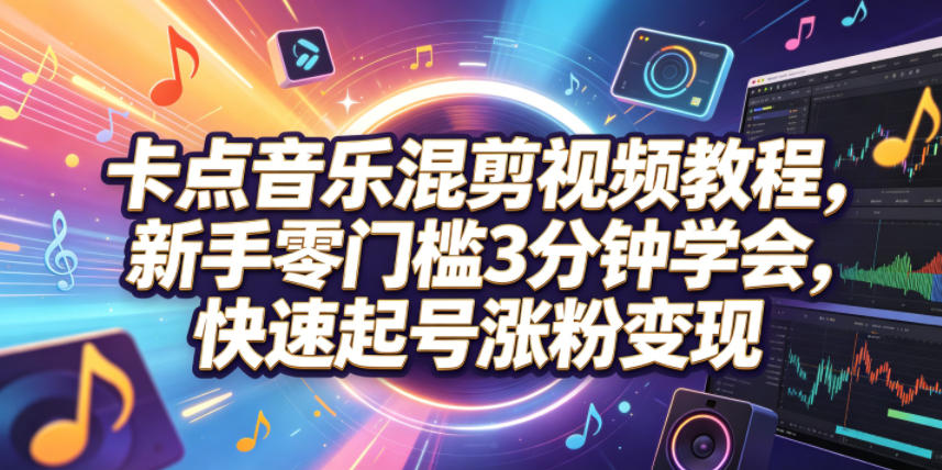 卡点音乐混剪视频教程，新手零门槛3分钟学会，快速起号涨粉变现-九节课