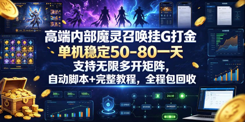 高端内部魔灵召唤挂G打金，单机稳定50-80一天，支持无限多开矩阵，自动脚本+完整教程，全程包回收【揭秘】-九节课