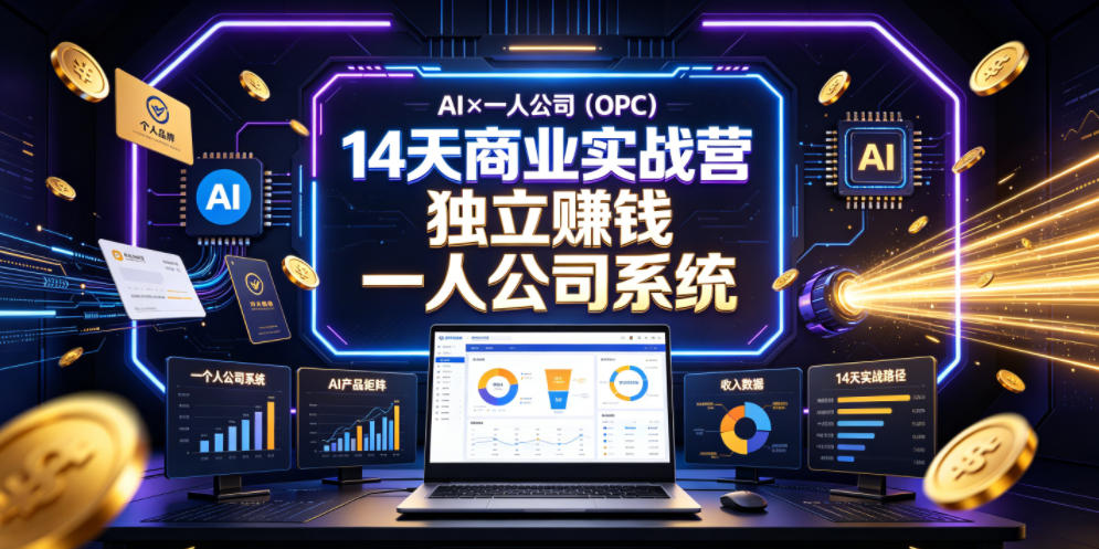 AI×一人公司（OPC）14天商业实战营，用AI帮你搭建一个属于你自己的、能独立賺钱的一人公司系统-九节课