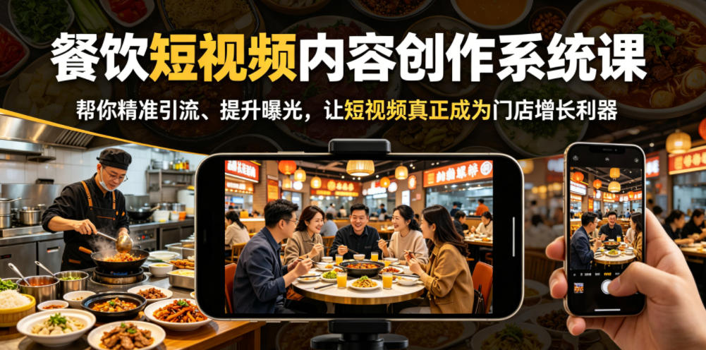 餐饮短视频内容创作系统课，帮你精准引流、提升曝光，让短视频真正成为门店增长利器-九节课