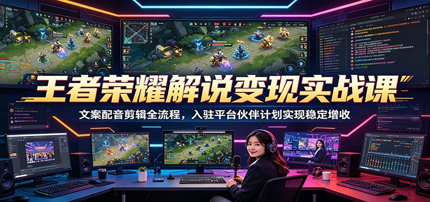 王者荣耀解说变现实战课：文案配音剪辑全流程，入驻平台伙伴计划实现稳定增收-九节课