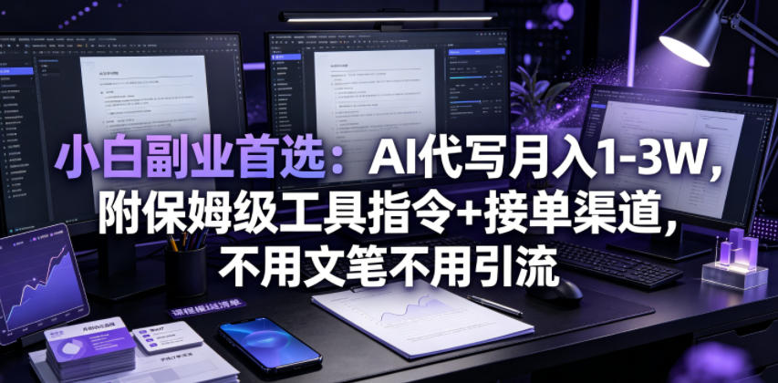 小白副业首选：AI代写月入1-3W，附保姆级工具指令+接单渠道，不用文笔不用引流【揭秘】-九节课