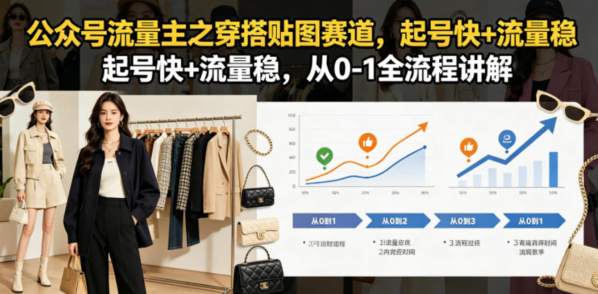 公众号流量主之穿搭贴图赛道，起号快+流量稳，从0-1全流程讲解-九节课