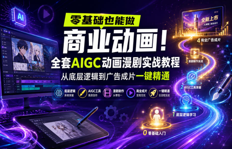 零基础也能做商业动画！全套AIGC动画漫剧实战教程，从底层逻辑到广告成片一键精通-九节课