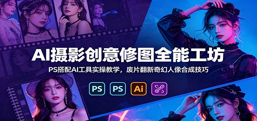 AI摄影创意修图全能工坊:PS搭配AI工具实操教学,废片翻新奇幻人像合成技巧-九节课