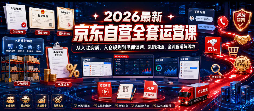 2026最新京东自营全套运营课，从入驻资质、入仓规则到毛保谈判、采销沟通，全流程避坑落地-九节课
