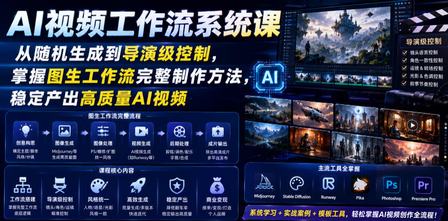 AI视频工作流系统课，从随机生成到导演级控制，掌握图生工作流完整制作方法，稳定产出高质量AI视频-九节课
