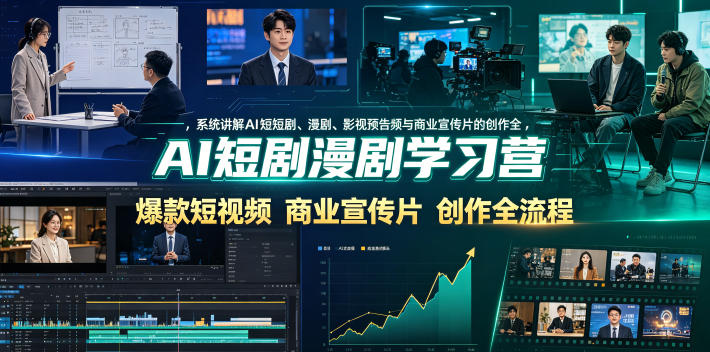 AI短剧漫剧学习营，系统讲解AI短剧、漫剧、影视预告片、爆款短视频与商业宣传片的创作全流程-九节课