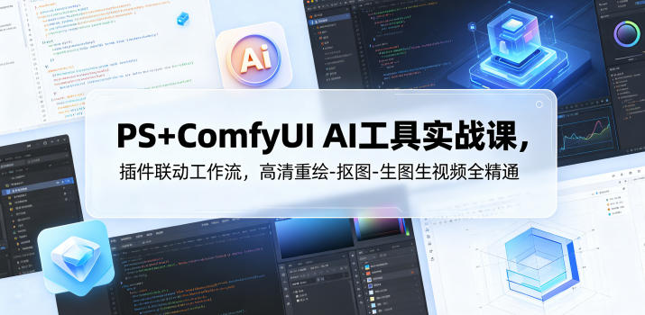 PS+ComfyUI AI工具实战课，插件联动工作流，高清重绘-抠图-生图生视频全精通-九节课