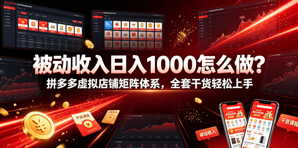 被动收入日入1000怎么做？拼多多虚拟店铺矩阵体系，全套干货轻松上手【揭秘】-九节课
