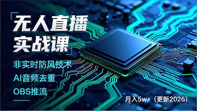（19148期）无人直播实战课（更新6月），非实时防风技术、AI音频去重、OBS推流，建立技术壁垒，月入5w+-九节课
