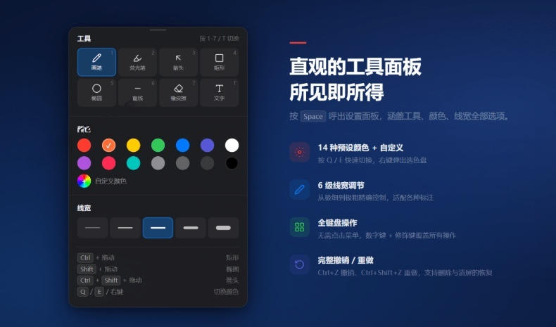 图片[2]-开源轻量级屏幕标注工具，1.4MB实现电脑全屏变自由画布！支持8种标注工具和全键盘操控MarkerOn-九节课