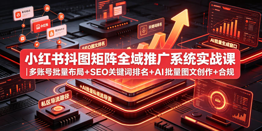 小红书抖图矩阵全域推广系统实战课｜多账号批量布局+SEO关键词排名+AI批量图文创作+合规私域导流完整落地教程-九节课