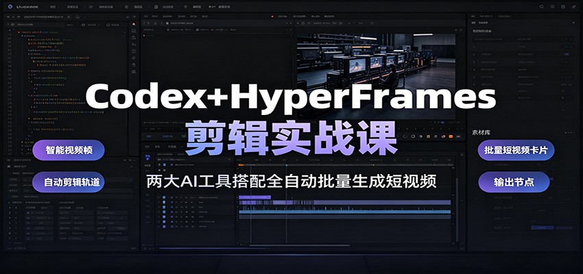 Codex+HyperFrames剪辑实战课：两大AI工具搭配全自动批量生成短视频-九节课
